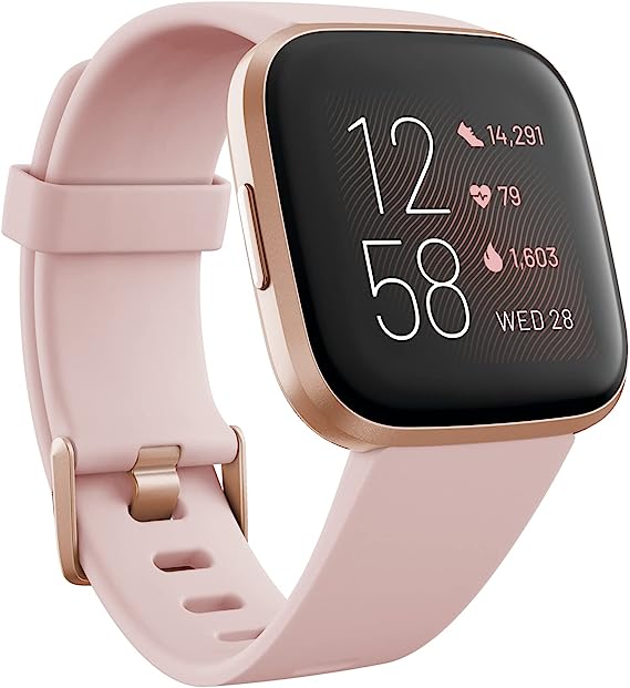 Fitbit Versa 2 Health and Fitness Smartwatch with Heart Rate, Music, Alexa Built-In, Sleep and Swim Tracking, Petal/Copper Rose, One Size (S and L Bands Included)