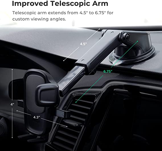 iOttie Easy One Touch 5 Dashboard & Windshield Universal Car Mount Phone Holder Desk Stand with Suction Cup Base and Telescopic Arm for iPhone, Samsung, Google, Huawei, Nokia, other Smartphones Black