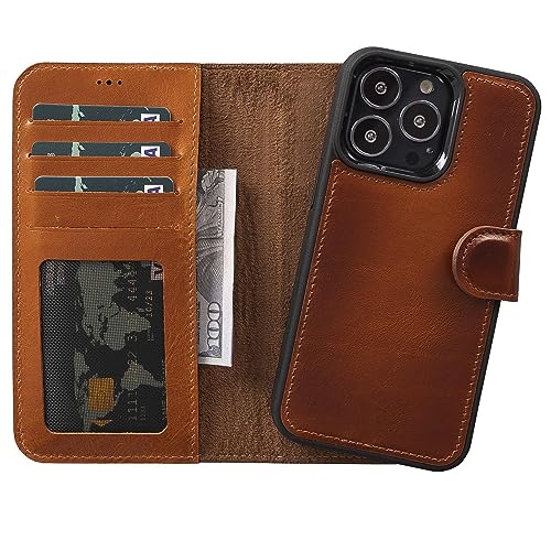 VENOULT iPhone 15 Pro MAX Wallet Case Man or Women / 15 Pro / 14 Pro MAX / 13 Pro / 12 Pro MAX and All Others, Genuine Leather, 4 Card Holder Folio Cover, Compatible Magsafe Wireless Charge, HANDMADE