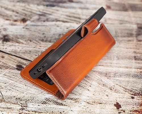VENOULT iPhone 15 Pro MAX Wallet Case Man or Women / 15 Pro / 14 Pro MAX / 13 Pro / 12 Pro MAX and All Others, Genuine Leather, 4 Card Holder Folio Cover, Compatible Magsafe Wireless Charge, HANDMADE