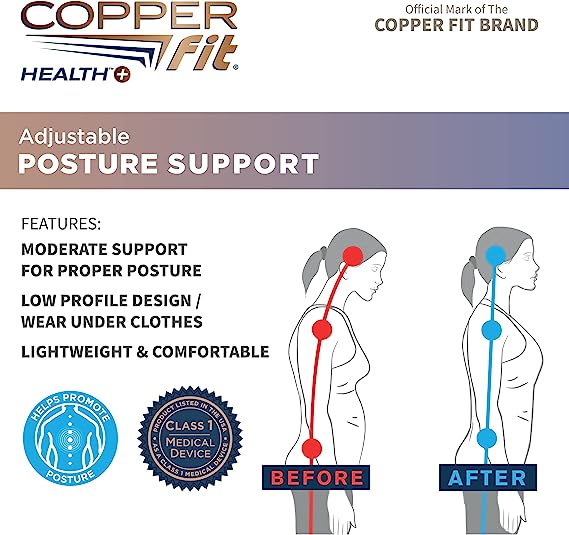 Copper Fit Health Unisex Posture Support, Adjustable,Black